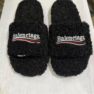 Balenciaga Black Textured Slides